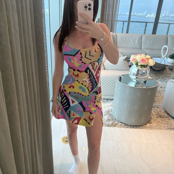 NEW Oceanus Palm Beach Multi Colorful Sequin Mini Dress - Picture 3 of 5